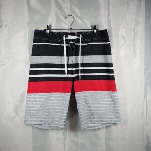 Old Navy California Board Shorts Gray Pink Black Stripe 1 Zip Pocket Men Sz 30